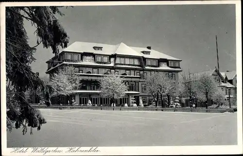 Ak Hahnenklee Bockswiese Goslar, Hotel Waldgarten, H. Weissleder, Winteransicht