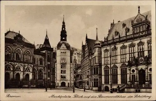 Ak Hansestadt Bremen, Marktplatz, Blick auf die Baumwollbörse, der Schütting