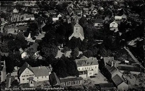 Ak Burg im Spreewald, Dorf, Panorama, Fliegeraufnahme, Kirche