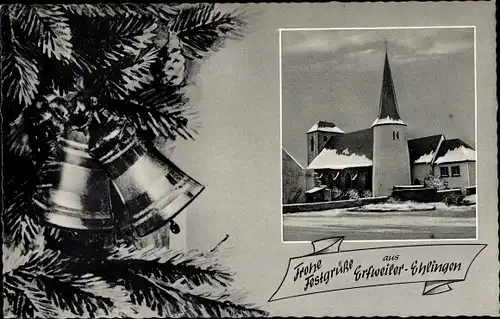 Ak Erfweiler Ehlingen Mandelbachtal im Saarland, Kirche im Winter, Weihnachten, Glocken