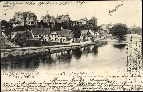 Ak Saalfeld an der Saale Thüringen, Eingang in die Stadt, Partie rechts