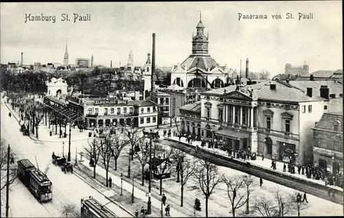 Ak Hamburg Mitte St. Pauli, Panorama, Straßenbahn