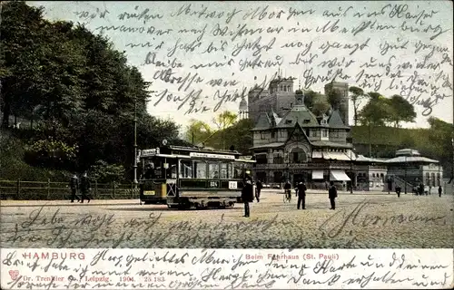 Ak Hamburg Mitte St. Pauli, Beim Fährhaus, Straßenbahn