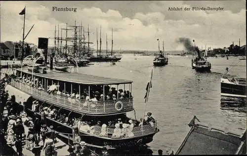 Ak Flensburg in Schleswig Holstein, Abfahrt der Föhrde-Dampfer