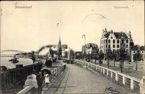Ak Düsseldorf am Rhein, Rheinwerft, Uferpromenade