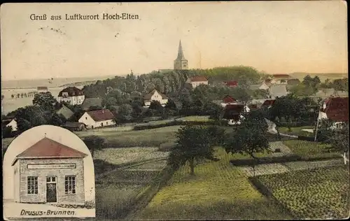 Ak Hoch Elten Emmerich, Blick zum Ort, Drusus Brunnen