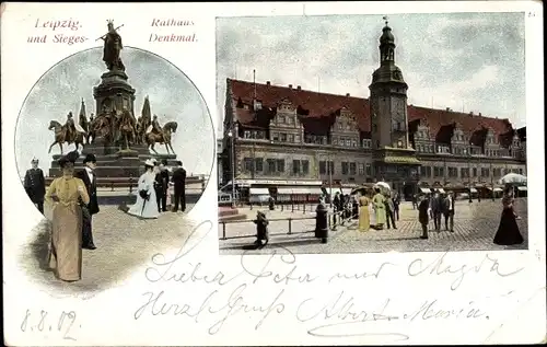 Ak Leipzig in Sachsen, Rathaus, Sieges-Denkmal, Platz