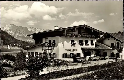 Ak Au Berchtesgaden in Oberbayern, Grenz-Gasthaus Neuhäusl, Außenansicht, Gebirge