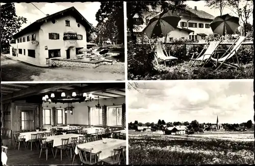 Ak Föching Holzkirchen in Oberbayern, Gaststätte Föchingerhof, Außenansicht, Panorama, Speisesaal