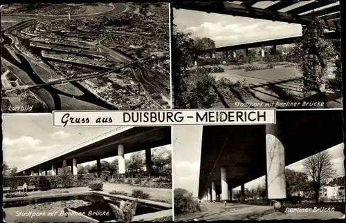 Ak Meiderich Duisburg im Ruhrgebiet, Luftbild, Stadtpark, Berliner Brücke