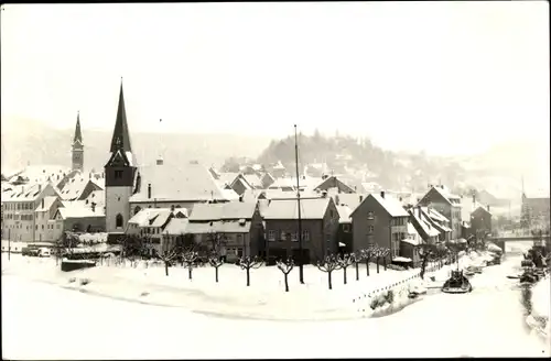 Ak Neckargemünd am Neckar, Panorama mit Kirchtürmen, Winteransicht