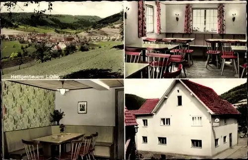 Ak Hettigenbeuern Buchen im Odenwald, Gasthaus u. Pension z. Engel, Panorama, Speisesaal