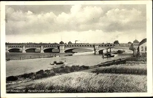 Ak Minden in Westfalen, Kanalbrücke über die Weser