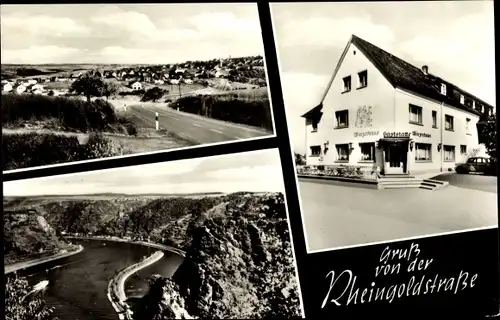 Ak Urbar am Rhein bei St. Goar, Winzerhaus, Panorama mit Rhein, Rheingoldstraße
