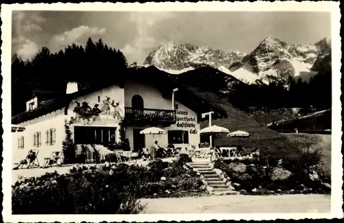 Foto Ak Klais Krün Oberbayern, Kleines Sporthotel, Gebirge