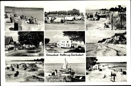 Ak Haffkrug Scharbeutz Ostholstein, Sierksdorf, Strand, Strandhalle, Am Bootssteg, Zeltplatz