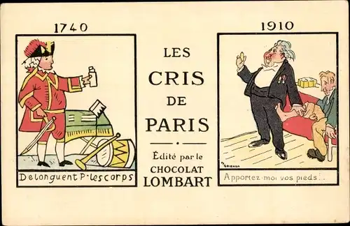 Künstler Ak Grignon, Reklame, Chocolat Lombart, Les Cris de Paris, Schuhverkäufer