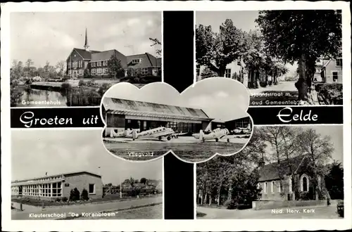 Ak Eelde Drenthe Niederlande, Gemeentehuis, Kleuterschool De Korenbloem, Ned Herv Kerk