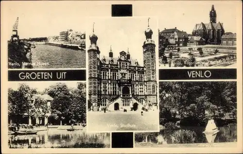 Ak Venlo Limburg Niederlande, Nieuwe Haven, Park, Martinuskerk, Stadhuis