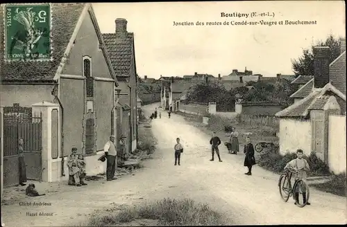 Ak Boutigny Eure et Loir, Jonction des routes de Conde sur Vesgre et Bouchemont