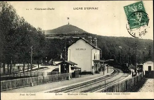 Ak Velars sur Ouche Côte-d’Or, La Gare, Pont du Canal, Ecluse, Montagne d*Etang