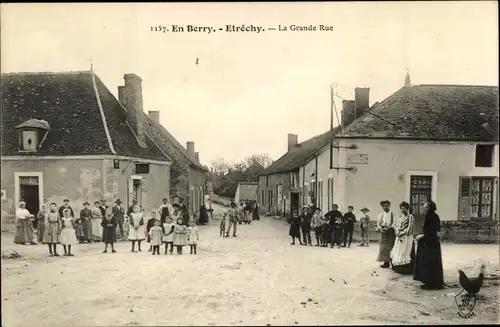 Ak Étréchy Cher, La Grande Rue, Straßenpartie im Ort, Anwohner