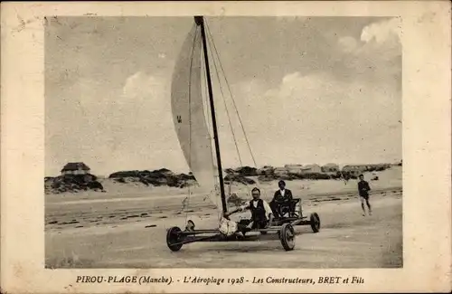 Ak Pirou Manche, Plage. L'Aeroplage 1928, Strandsegeln