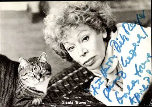 Ak Schauspielerin Gisela Trowe, Portrait, Autogramm, Katze