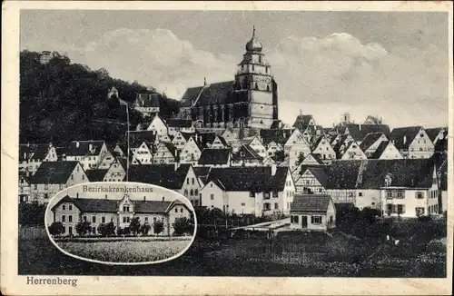 Ak Herrenberg in Württemberg, Gesamtansicht, Bezirkskrankenhaus