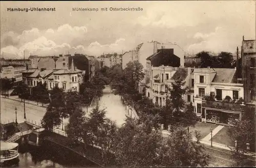 Ak Hamburg Nord Uhlenhorst, Mühlenkamp und Osterbeckstraße, Geschäft D. Schroeder, Dampferstation