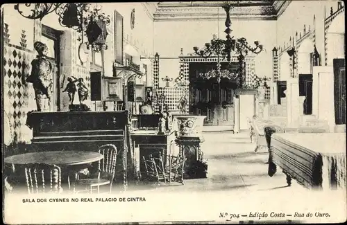 Ak Sintra Cintra Portugal, Sala dos Cysnes no Real Palacio