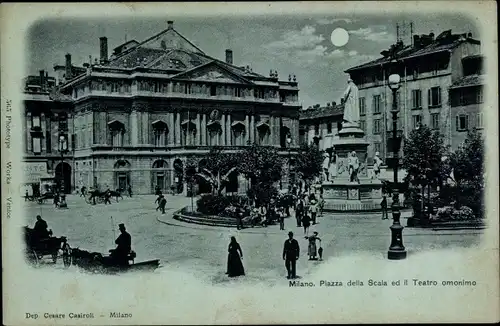 Mondschein Ak Milano Mailand Lombardia, Piazza della Scala, Teatro omonimo