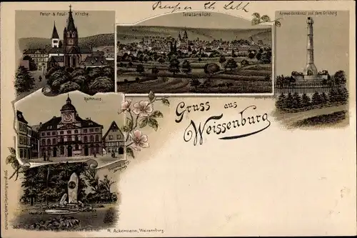 Ak Wissembourg Weißenburg Elsass Bas Rhin,  Armeedenkmal, Peter und Paul Kirche, Rathaus