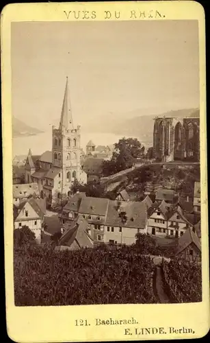 CdV Bacharach am Rhein, um 1870, Teilansicht, Wernerkapelle, Rheinpartie
