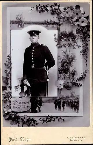 Kabinettfoto Deutscher Soldat, Standportrait, Schirmmütze, Kaiserzeit