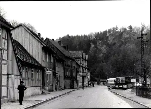 Foto Rübeland Oberharz am Brocken, Hauptstraße, Autobusse, 1973