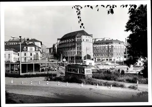 Foto Plauen im Vogtland, Otto Grotewohl Platz, Bahnhofstraße, Straßenbahn, 1974