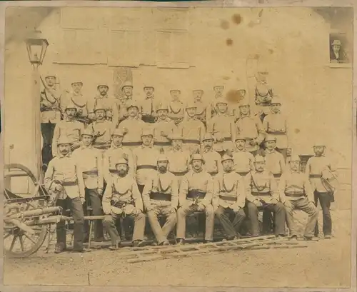 Foto Köln am Rhein, um 1900, Feuerwehrmänner, Billard-Reklame