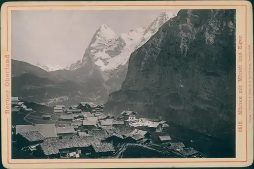 Kabinettfoto Mürren Kt. Bern Schweiz, Panorama mit Mönch und Eiger