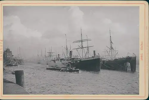Kabinettfoto Hamburg, Hafen, Dampfschiffe, Schlepper