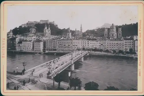 Kabinettfoto Salzburg in Österreich, Stadtbrücke, Stadt und Festung