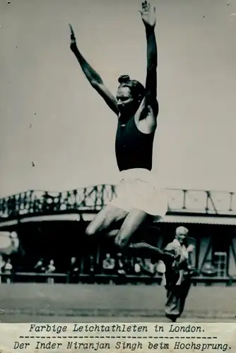Foto London, Farbige Leichtathleten, Inder Niranjan Singh beim Hochsprung