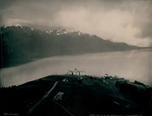 Chromotypie Caux Montreux Kanton Waadt, Le Grand Hotel, Les Alpes de la Savoie