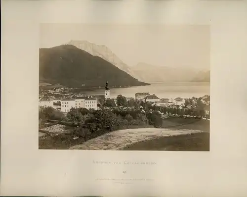 Foto um 1880, Gmunden in Oberösterreich, Blick vom Calvarienberg auf Stadt und See, Bergpanorama