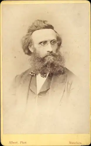 CdV Mann mit Brille, Portrait, Schriftsteller George Morin, Widmung und Autograph