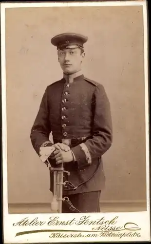 CdV Deutscher Soldat in Uniform, Fischer, Feld Art. 13, Engelmann, Kriegsschule Neisse 1894/95