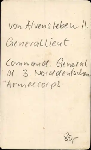 CdV Generallieutenant von Alvensleben II, Command. General 3. Norddeutsches Armeecorps