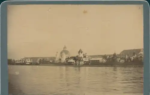 Foto Düsseldorf am Rhein, Industrie und Gewerbeausstellung 1902 vom Boot aus gesehen