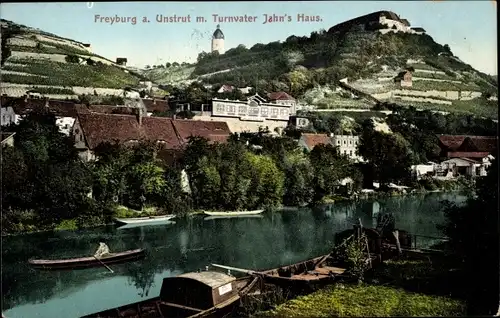 Ak Freyburg an der Unstrut, Blick zum Haus von Turnvater Jahn, Boote