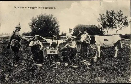 Ak Schuster und Metzger im Feindesland, Deutsche Soldaten, I. WK